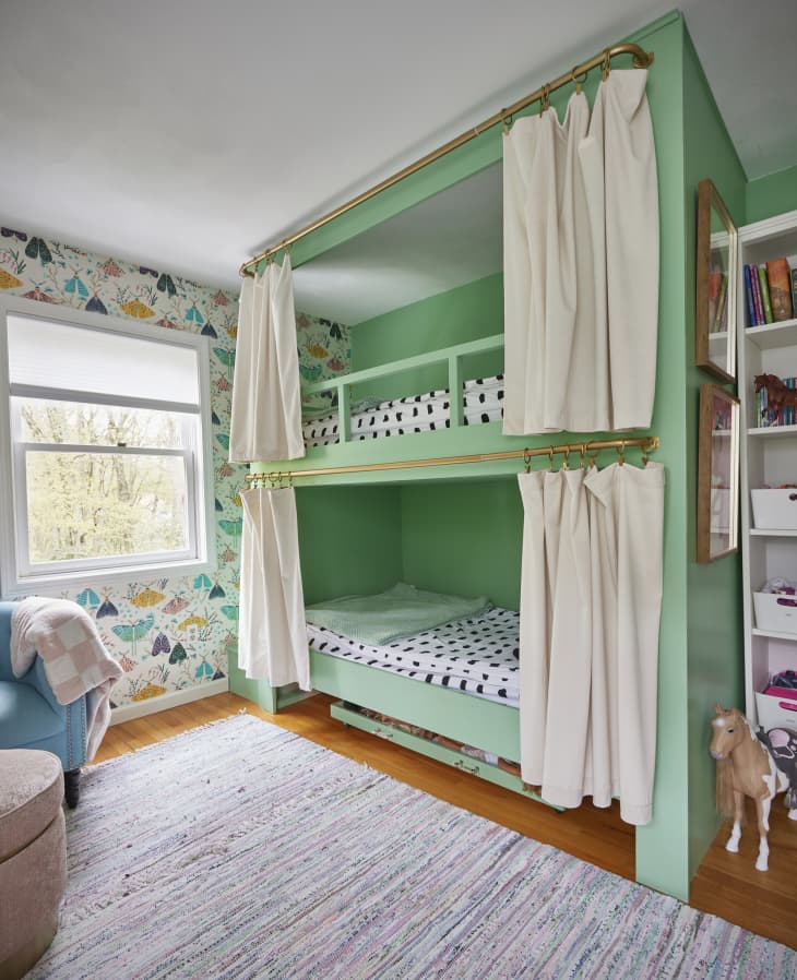 Bright Green DIY Bunk Beds for a Shared Kids Bedroom — Photos Cubby